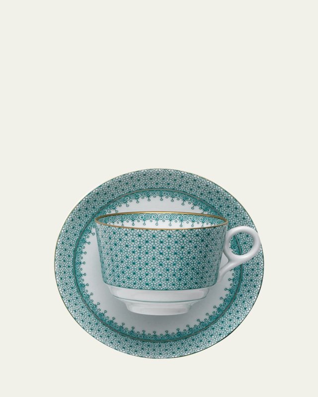 Green Lace Teacup & Saucer Set
